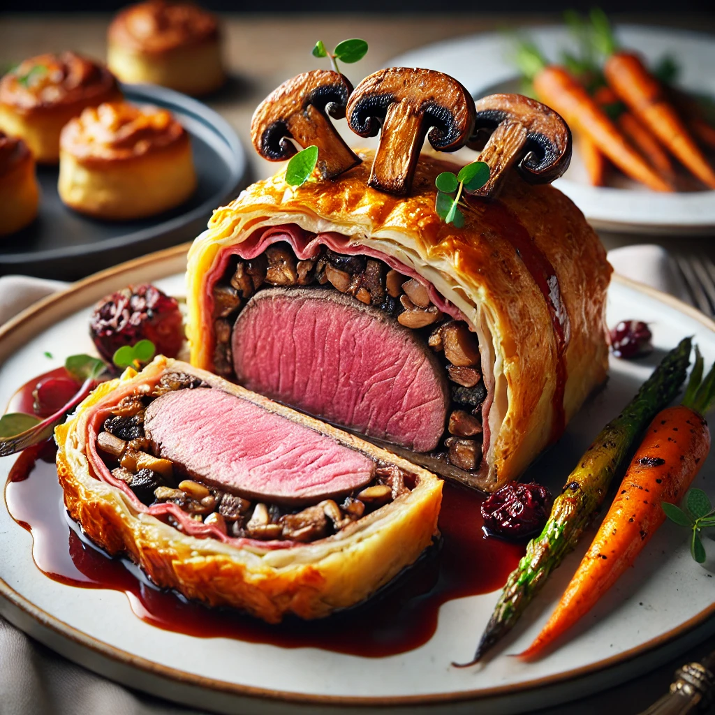 For an impressive and flavorful main dish, you can try making Beef Wellington. This classic dish is elegant, sophisticated, and perfect for a special occasion. It's made with a tender beef fillet, covered with mushroom duxelles and prosciutto, all wrapped in flaky puff pastry. The result is a beautifully golden, juicy, and savory masterpiece.